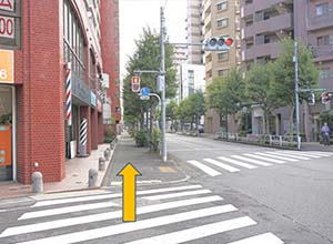 信号を渡ってまっすぐ進んでください